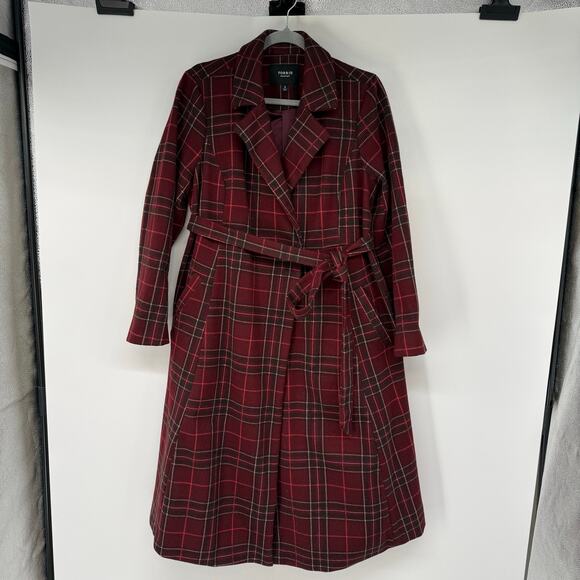 Torrid Burgundy Plaid Trench Coat - Picture 2 of 12